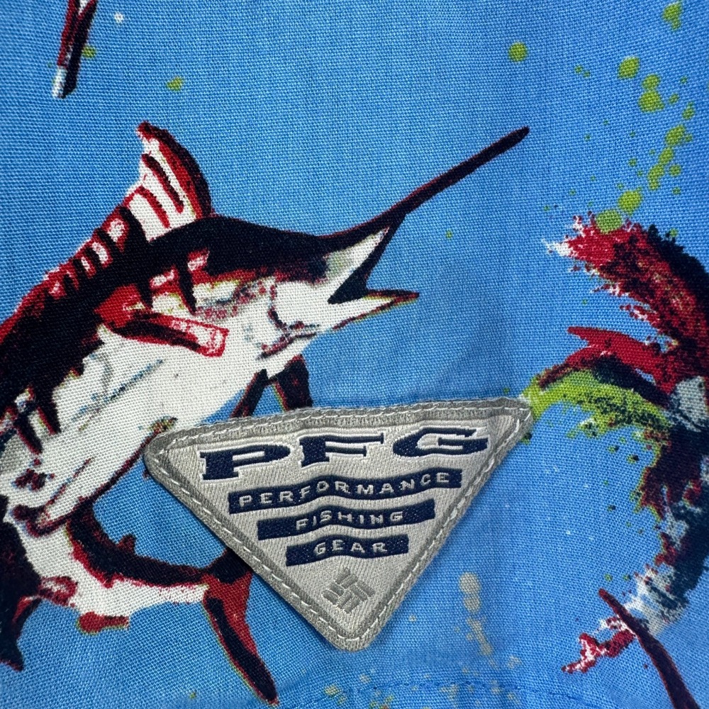 Columbia PFG Mens Marlin Palm Tree Blue Vented Fishing Shirt Large FM7011 - Picture 4 of 6